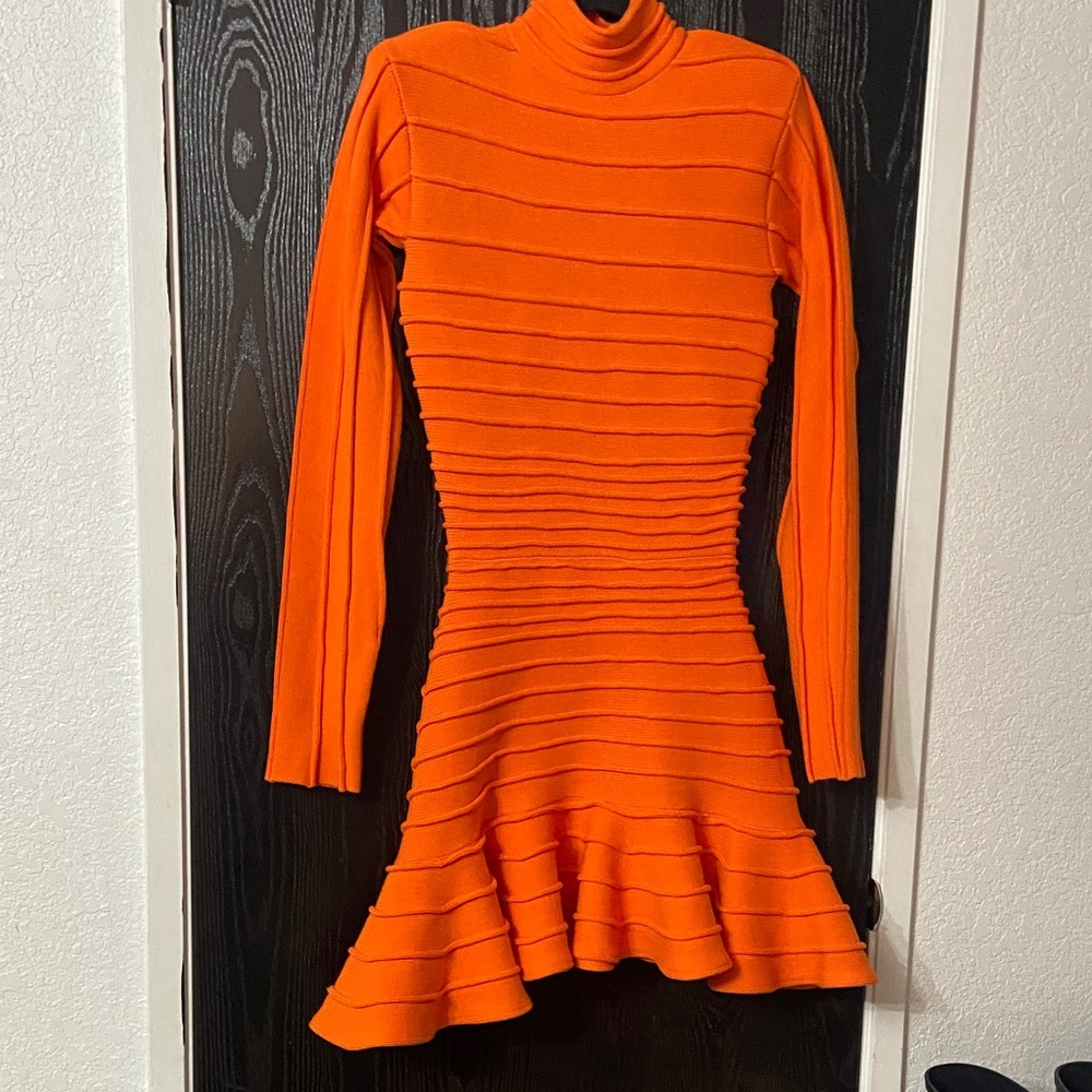 NWT Hanifa Vibrant Orange Long Sleeve Knit Clarissa Dress Size XS